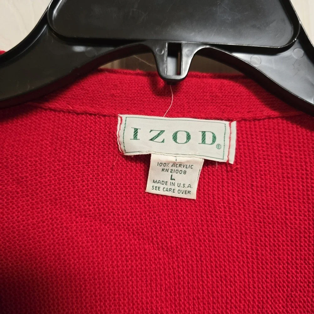 Vintage IZOD Sweater Mens Large Red Cardigan Crest Logo‎ Made USA Acrylic